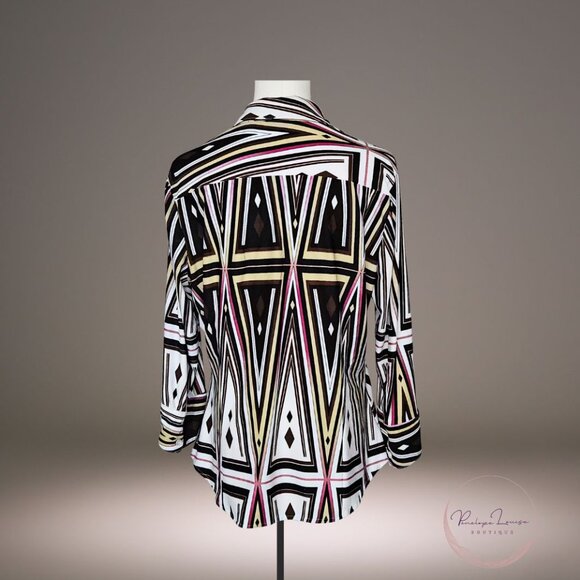 Essentials by Milano Blouse L – Geo Print Button Front Tunic Top - Picture 2 of 8